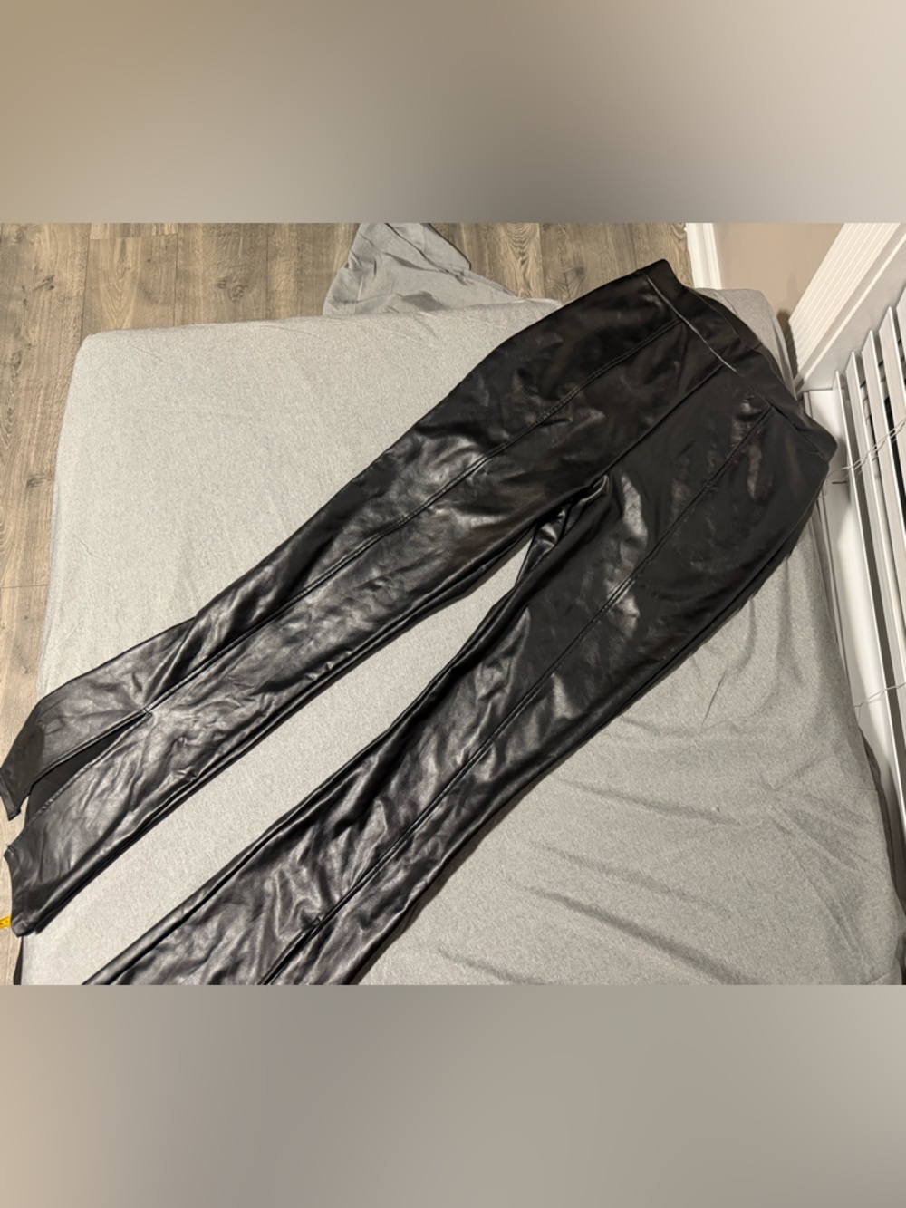 Wild Fable Black Faux Leather Flared Front-Slit Pants